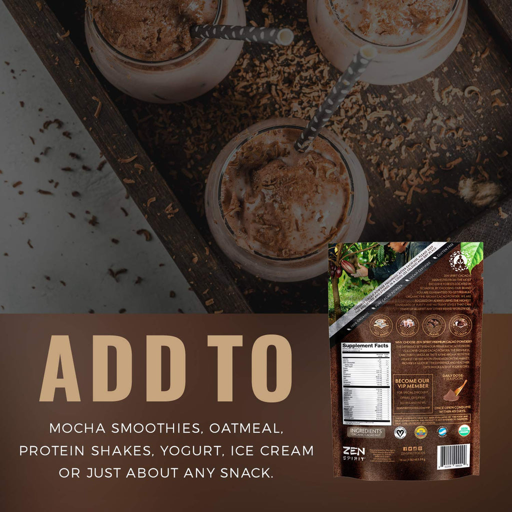 Cacao Powder Organic - 1 Pound - Unsweetened Premium Grade