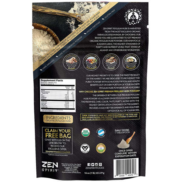 Psyllium Husk Powder - 1 LB (16oz) Indian Organic Fiber Premium Grade Superfood (Raw)